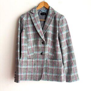 Talbots Grey Blue Plaid Wool Blend Classic Blazer 2